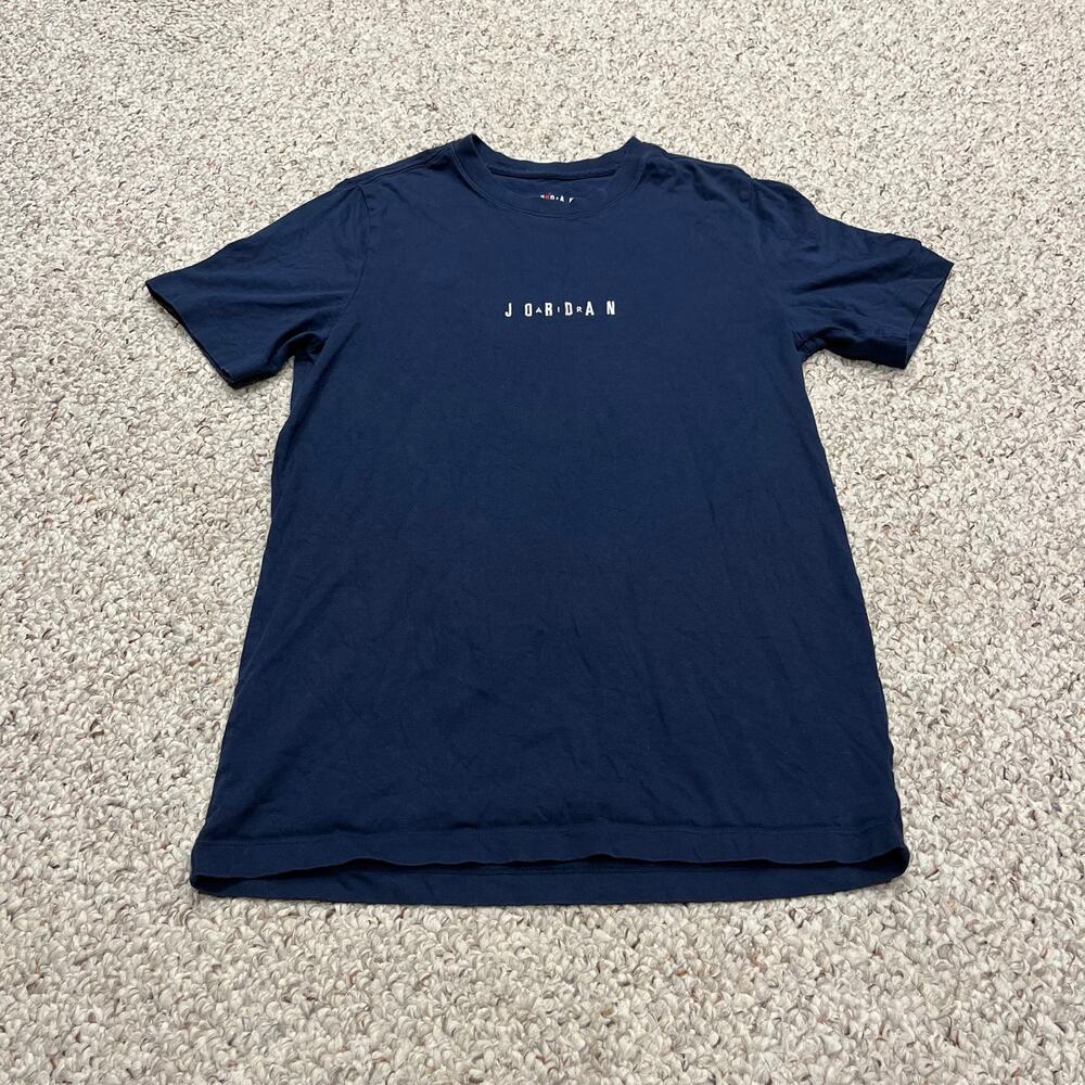 Air Jordan Mens Embroidered Short Sleeve Shirt S Navy Blue Sports Atheisure Gym